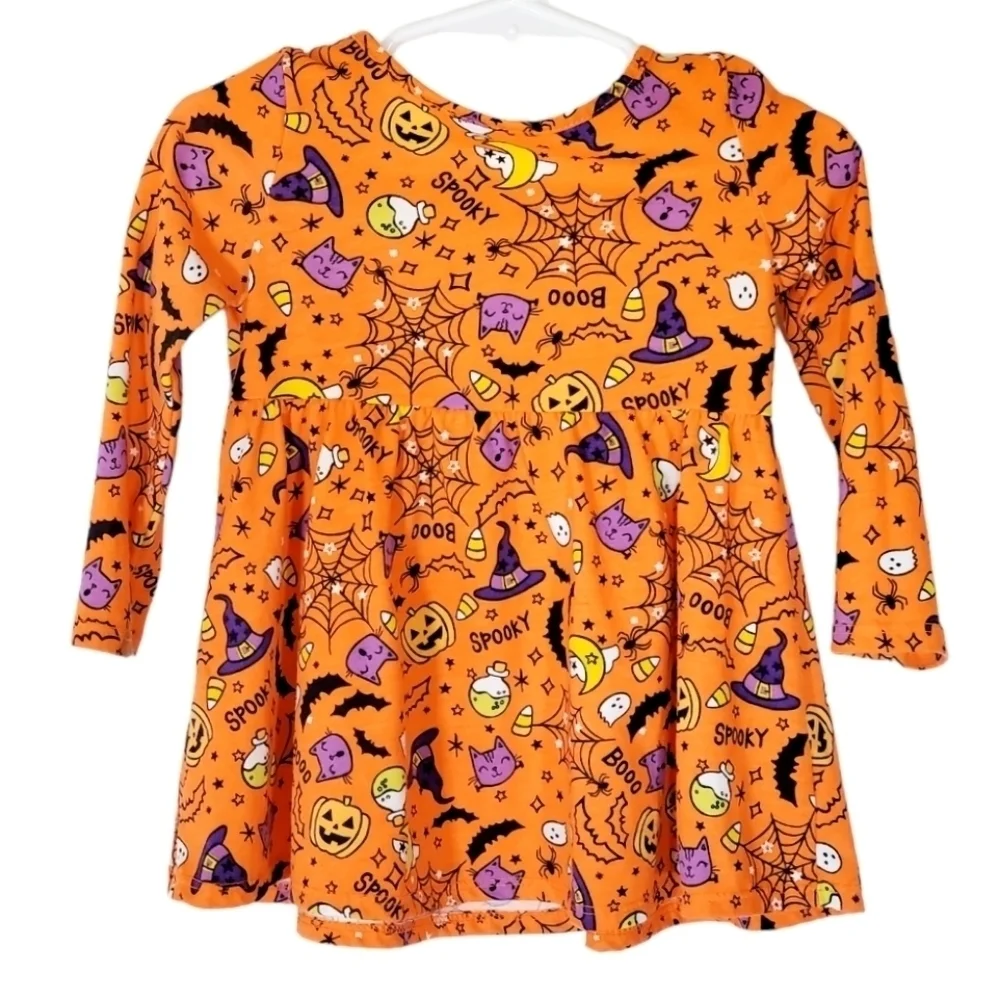 K1270 * The Children's Place Halloween Print Dress Orange Size 12-18M NWOT